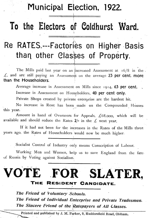 campaign leaflet on behalf of slater